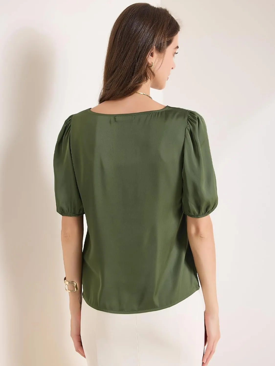 Allegra K Women's Elegant Sweetheart Neck Half Sleeve Office Work Satin Blouse Top