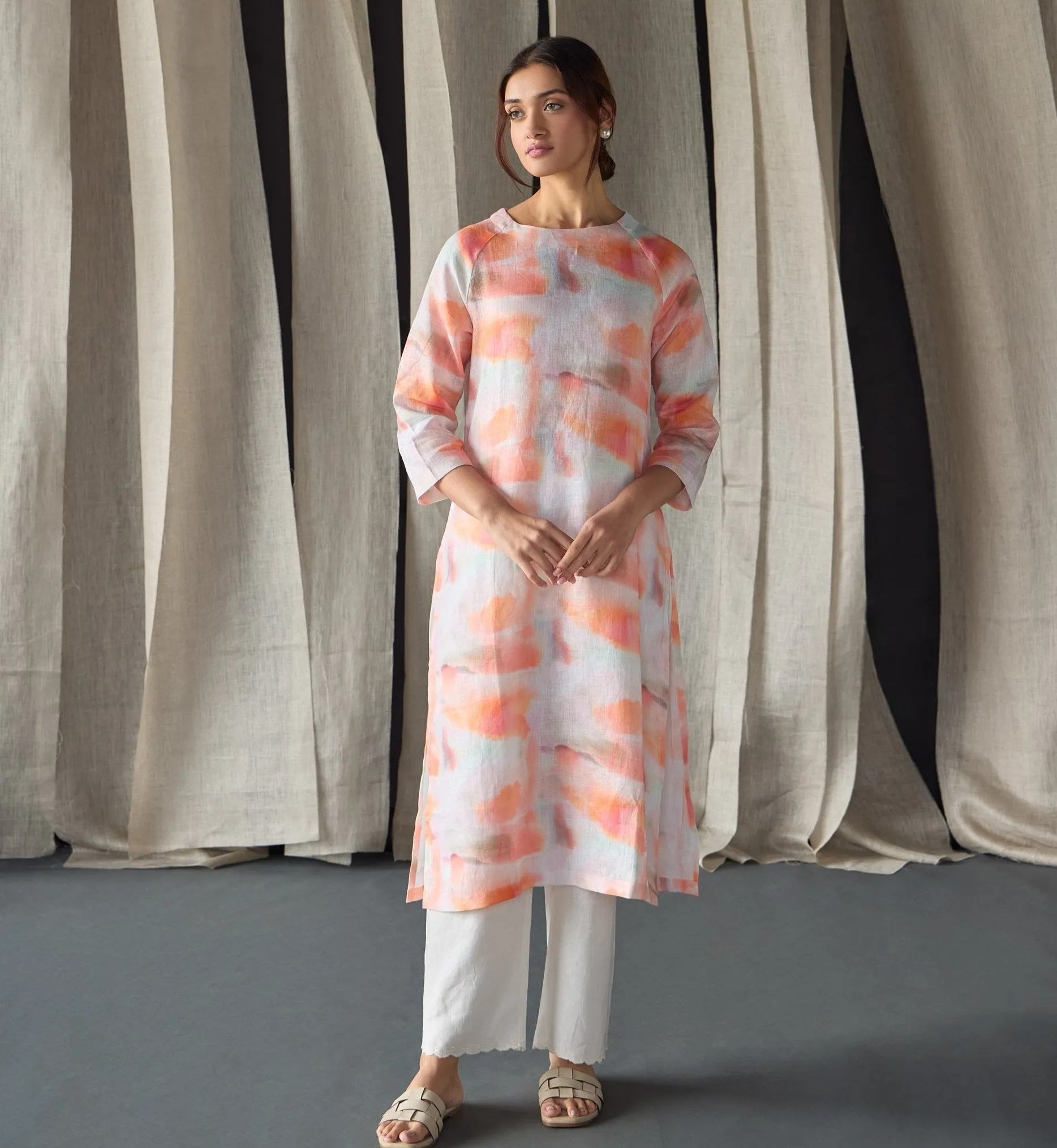 Apricot Linen Kurta Set