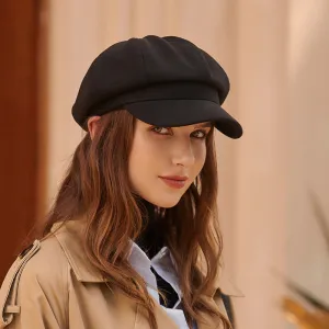 Beret women's autumn and winter warm winter hat solid color octagonal cap all-match peaked cap