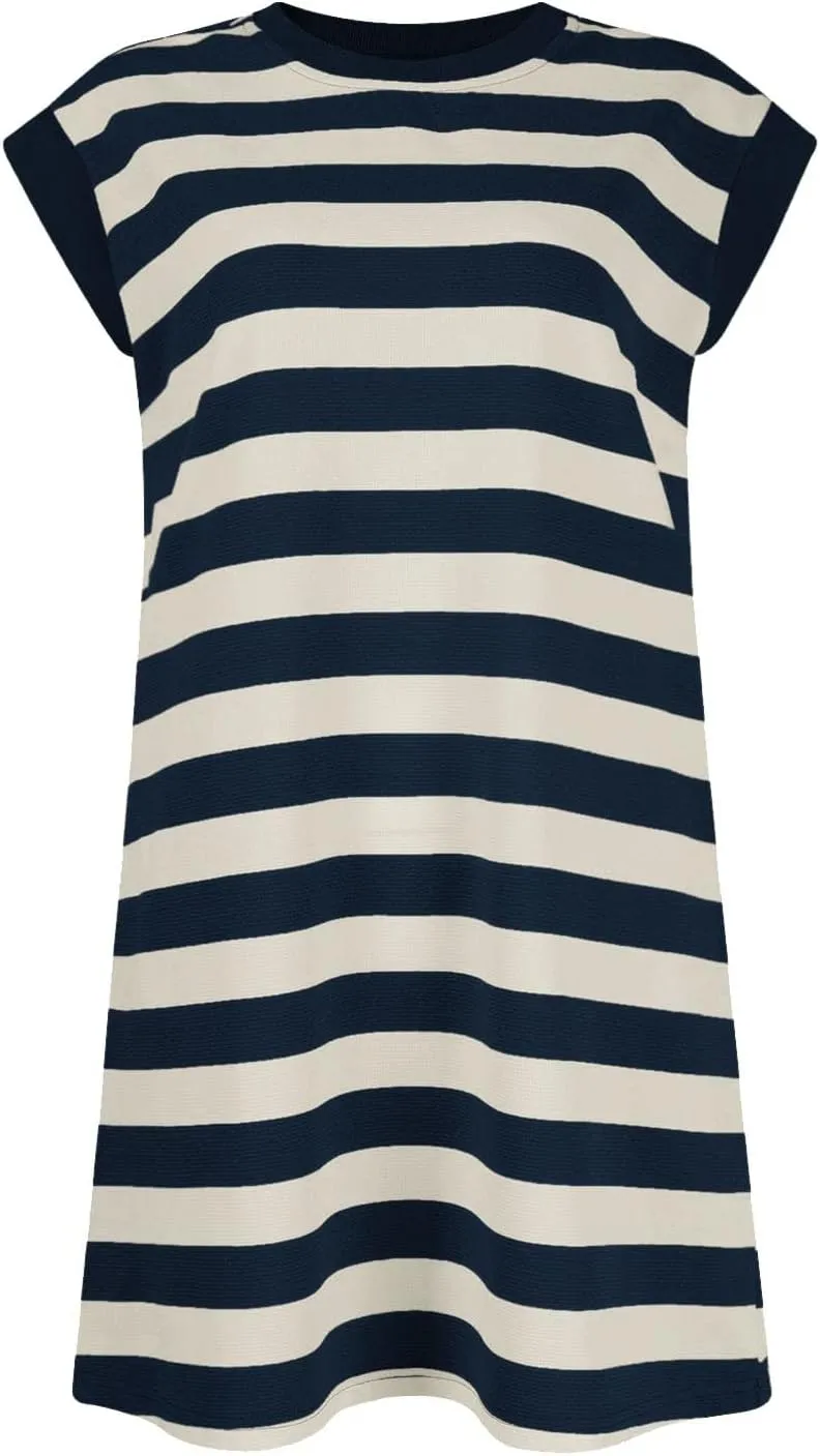 Casual Summer Dresses for Women 2025,Summer Striped Tshirt Short Dress Loose Cap Sleeves Round Neck Tshirt Beach Dresses