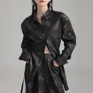 Colorblock Vintage Casual Loose Blouses For Women Lapel Long Sleeve Spliced Single Breasted Shirts Female Fashion