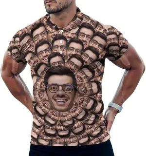 Custom Photo T Shirt for Men Personalized Faces Polo Tshirts Funny Shirt Gift for Husband Dad Boyfriend(Regular/Plus Size)
