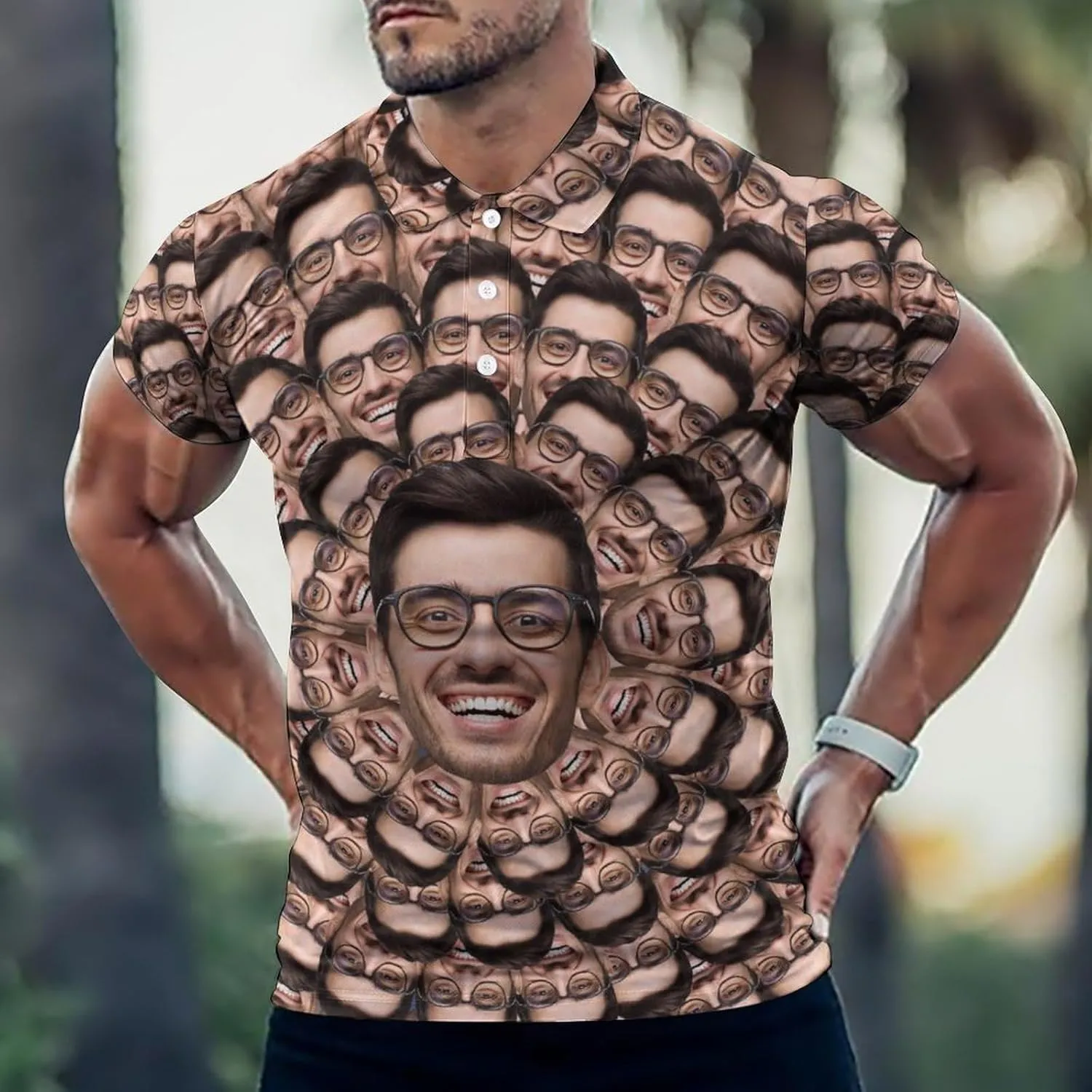 Custom Photo T Shirt for Men Personalized Faces Polo Tshirts Funny Shirt Gift for Husband Dad Boyfriend(Regular/Plus Size)
