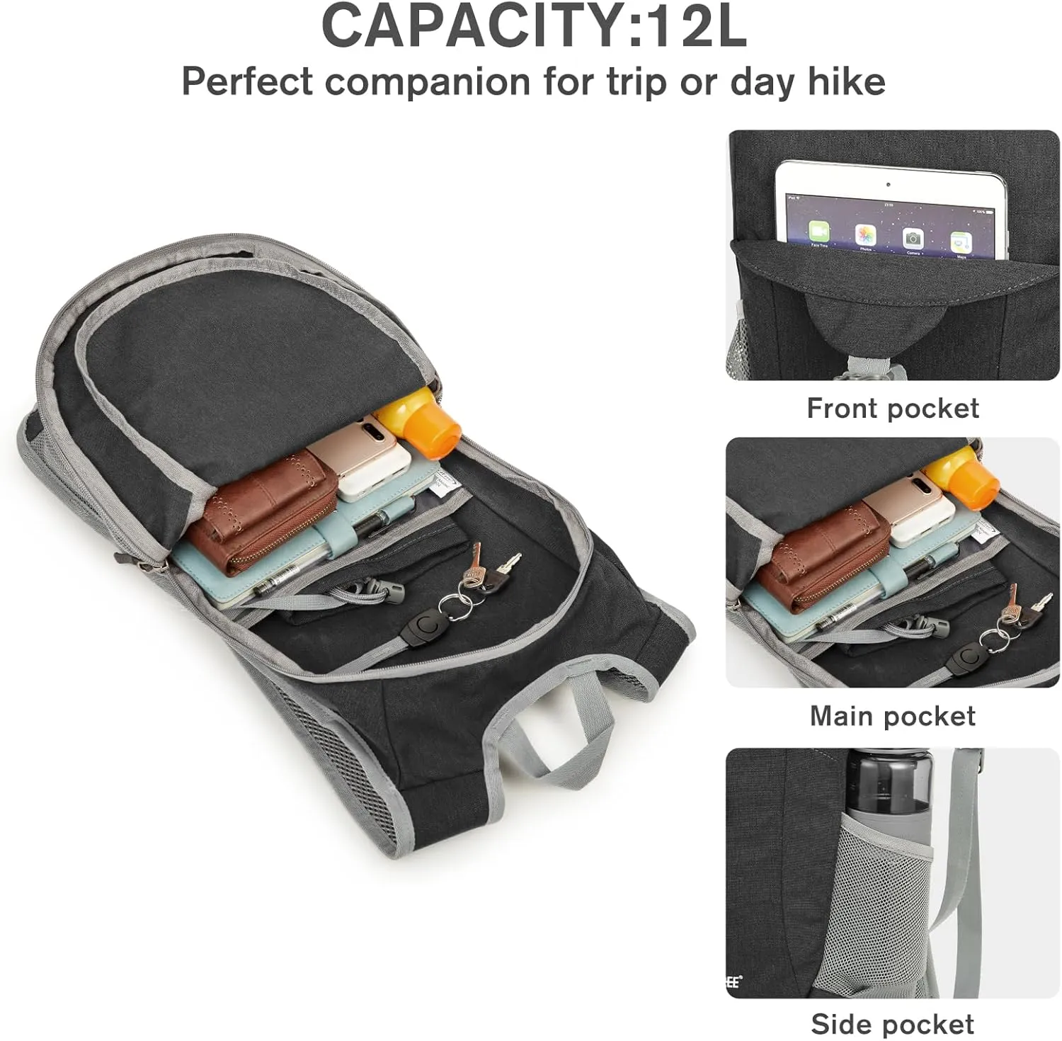 G4Free 12L Hiking Backpack, Lightweight Small Hiking Daypack for Outdoor Travel Mini Foldable Shoulder Bag