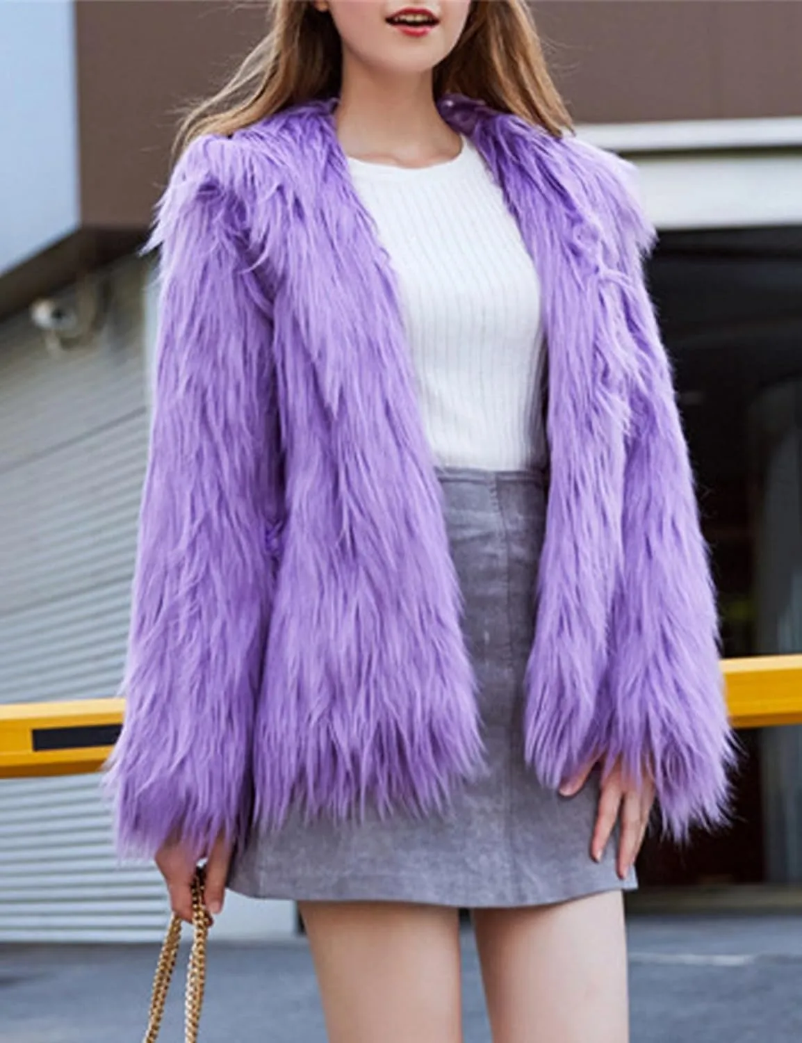 Gihuo Women' s Faux Fur Coat Open Front Long Sleeve Hooded Furry Jacket Warm Outerwear Shaggy Jackets