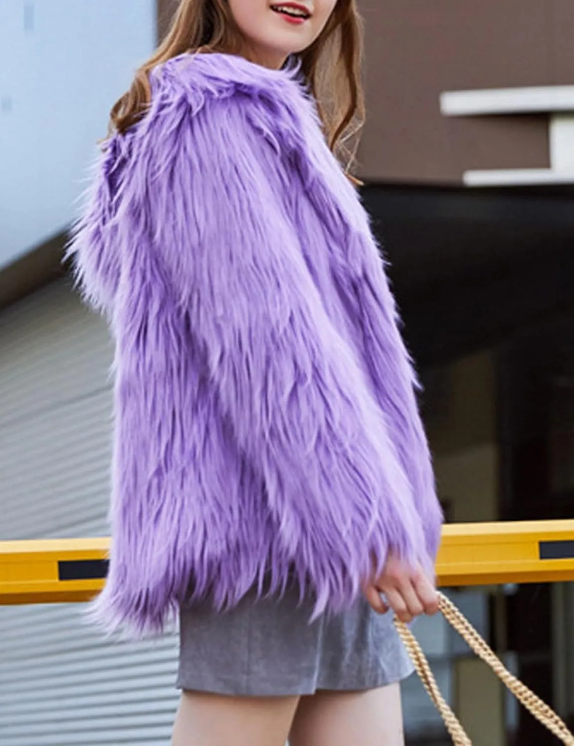 Gihuo Women' s Faux Fur Coat Open Front Long Sleeve Hooded Furry Jacket Warm Outerwear Shaggy Jackets