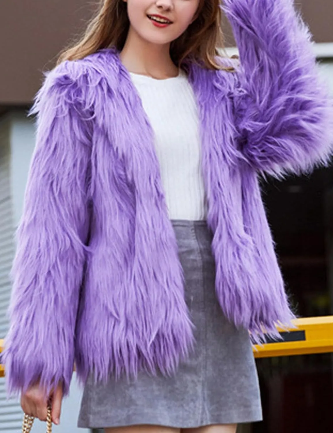Gihuo Women' s Faux Fur Coat Open Front Long Sleeve Hooded Furry Jacket Warm Outerwear Shaggy Jackets