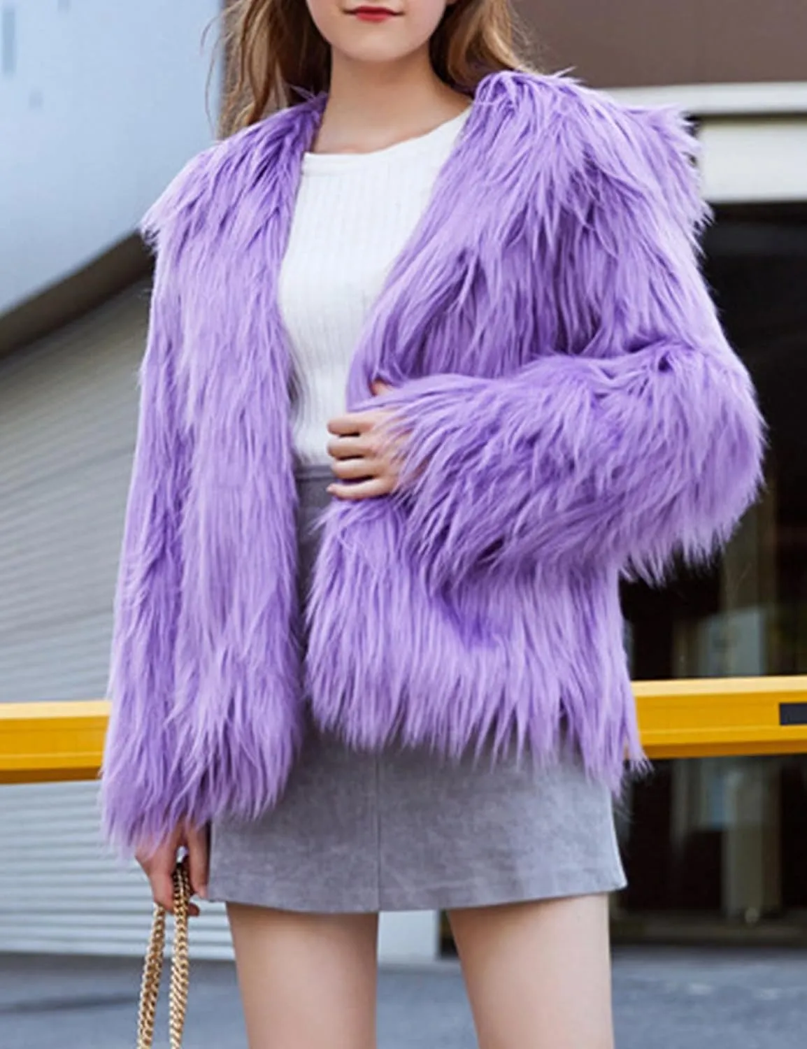 Gihuo Women' s Faux Fur Coat Open Front Long Sleeve Hooded Furry Jacket Warm Outerwear Shaggy Jackets