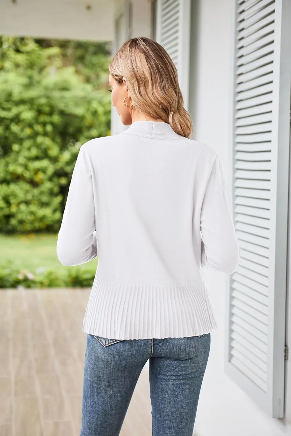 GRACE KARIN Women's Casual Draped Open Front Cropped Cardigan Long Sleeve Sweater Peplum Knit Outwear