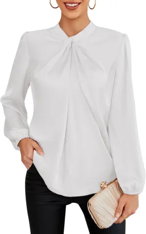 GRACE KARIN Women's Long Sleeve Shirts Mock Neck Casual Satin Blouse Tops for Business Office Work
