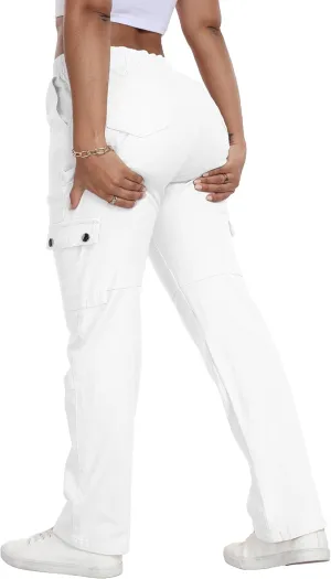 HVEPUO Womens Pants Casual Straight Leg Cargo Pants High Waisted Jeans for Women with Pockets