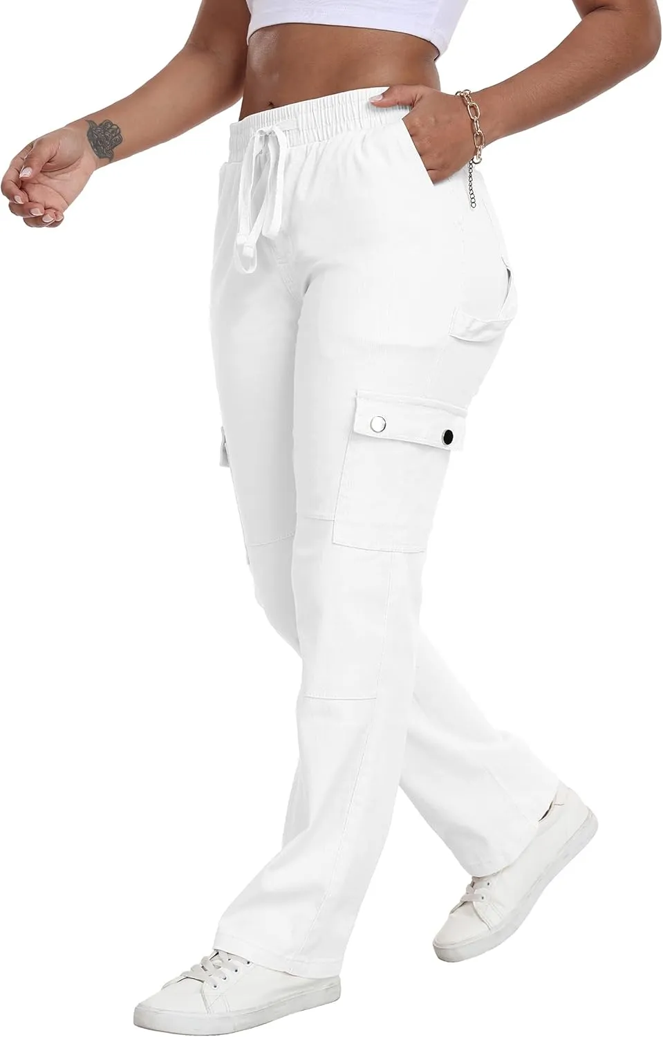 HVEPUO Womens Pants Casual Straight Leg Cargo Pants High Waisted Jeans for Women with Pockets