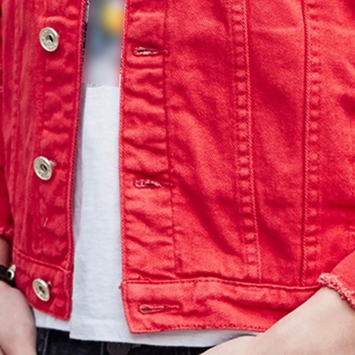 Men's Distressed Ripped Denim Jacket Casual Button Down Holes Trucker Jacket Regular Fit Cotton Biker Jean Coat