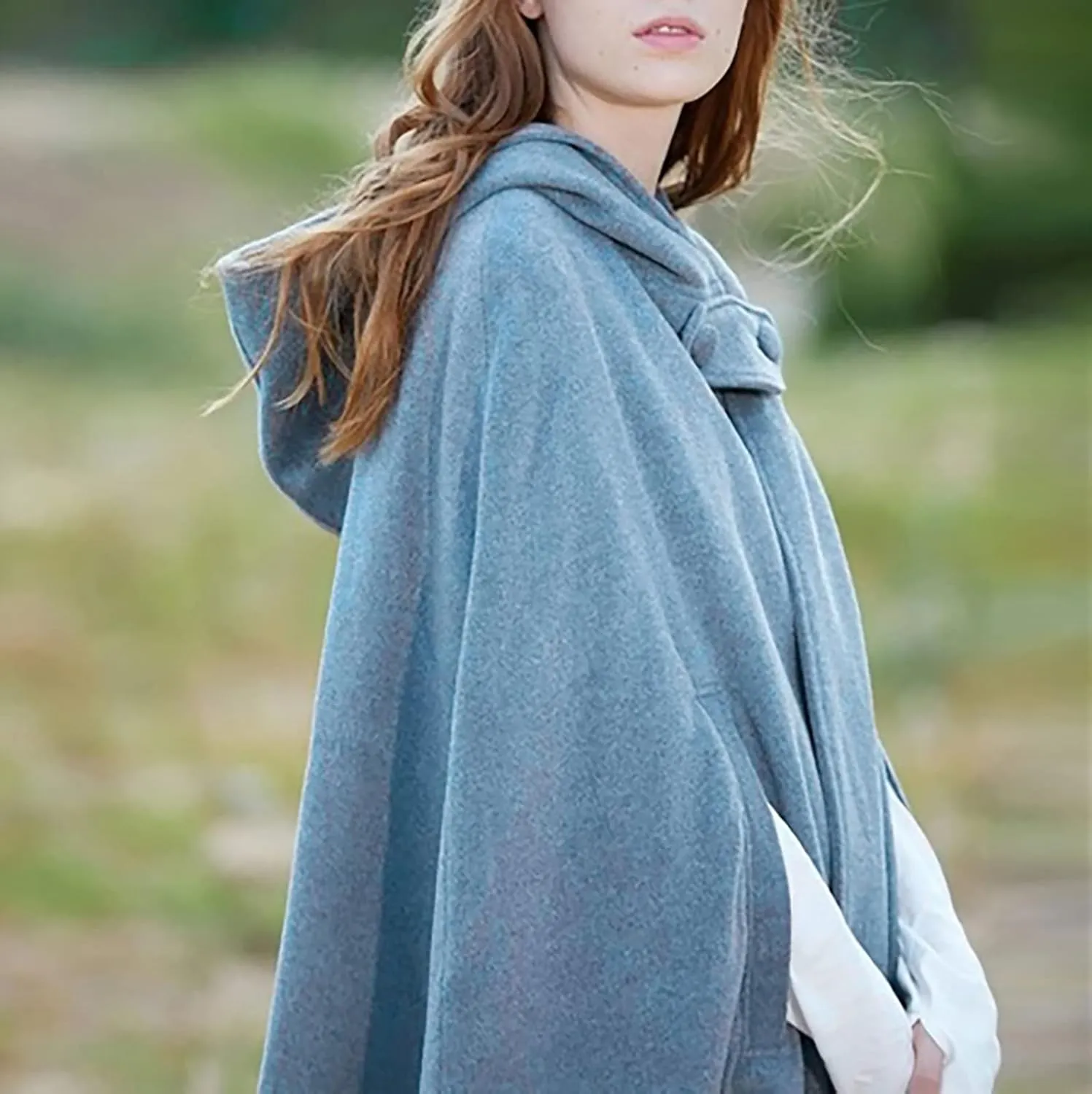 NATHGAM Women's Wool Blend Hooded Capes Baggy Fall Winter Windproof Cloaks Plus Size Cute Thicken Warm Maxi Cardigan Coats