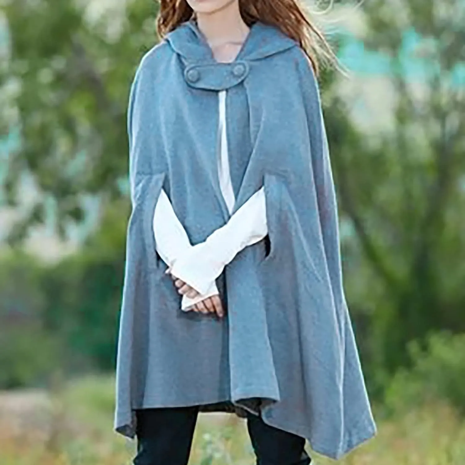 NATHGAM Women's Wool Blend Hooded Capes Baggy Fall Winter Windproof Cloaks Plus Size Cute Thicken Warm Maxi Cardigan Coats