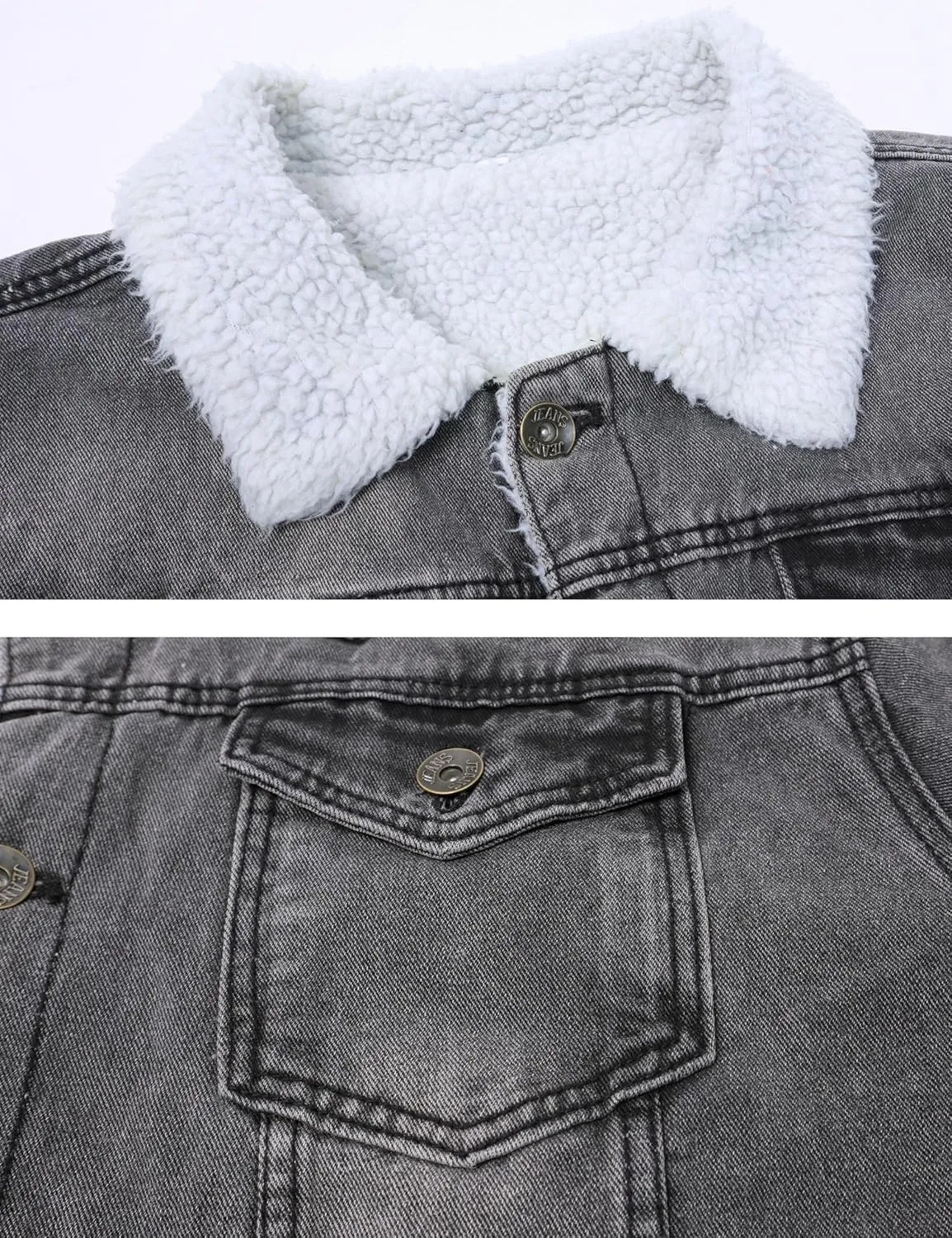 Omoone Men's Lapel Sherpa Fleece Lined Thicken Denim Jean Trucker Jacket Coats