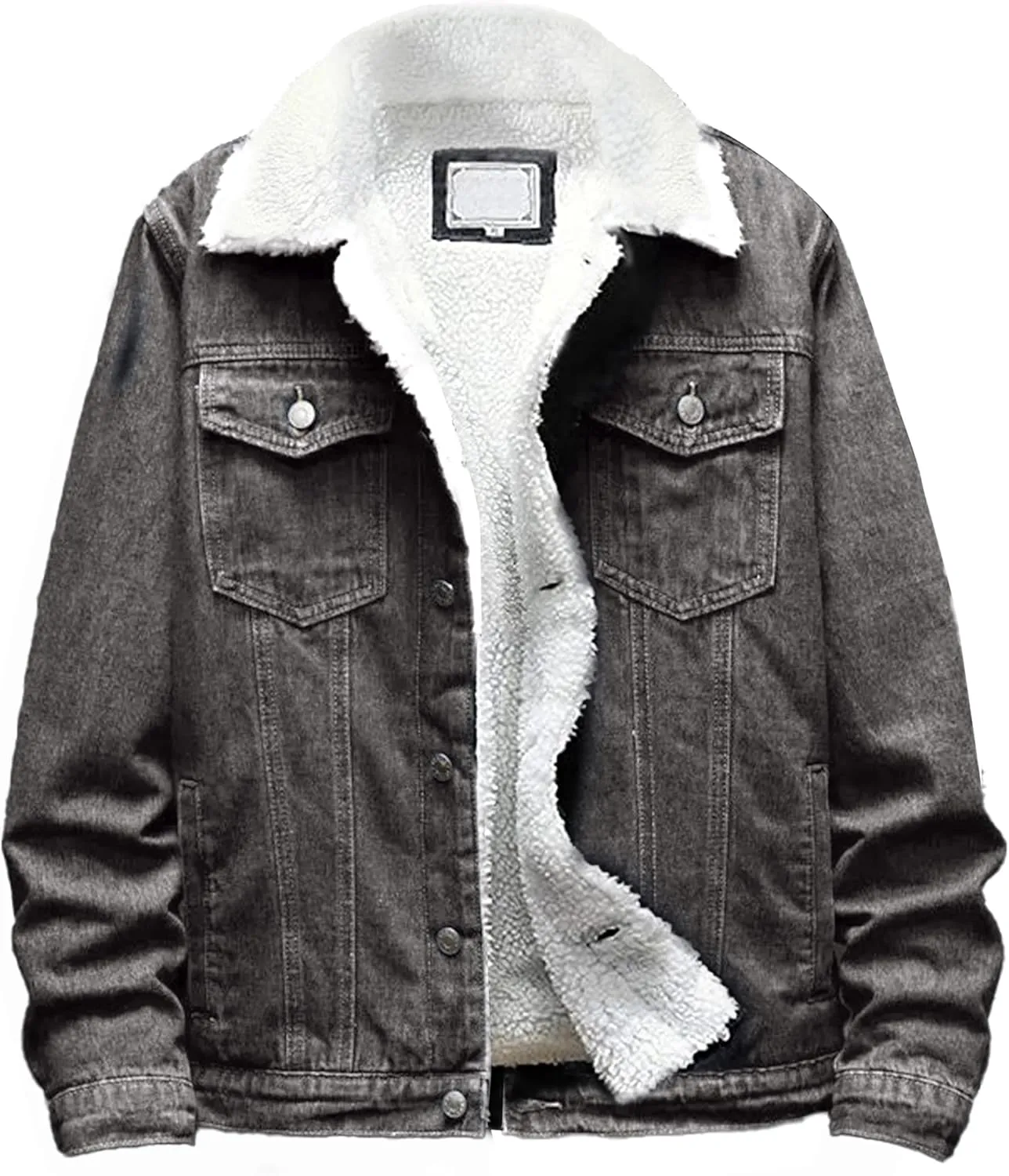 Omoone Men's Lapel Sherpa Fleece Lined Thicken Denim Jean Trucker Jacket Coats