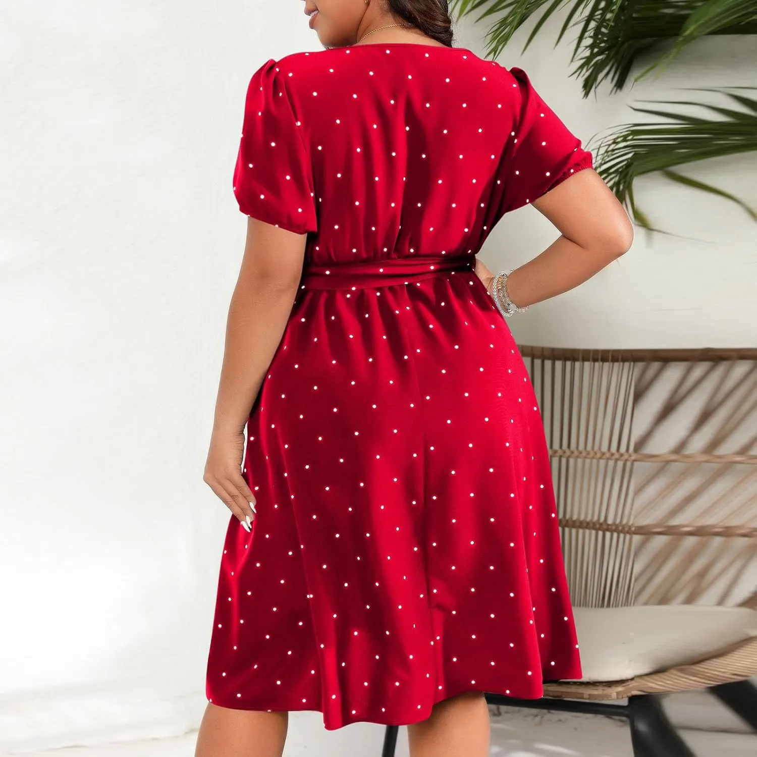Short Polka Dot Dress for Women 2025 Vintage Square Neck Prom Party Loose Fit Dress with Belt Summer Casual Aline Dress