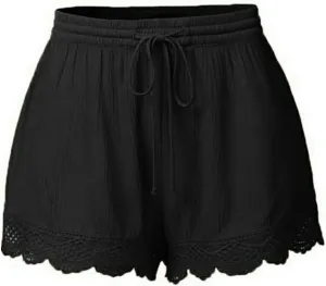 Shorts for Women Casual Stretch Lace Trim Hem Print Summer Beach Short Plus Size Elastic Waist Yoga Dress Shorts