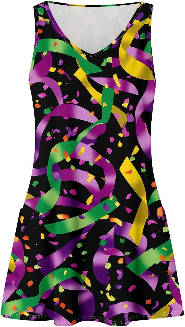 Summer Dresses for Women 2025 Vacation Sundress Printed Sleeveless Swimsuit Coverup Casual V Neck Dress with Pocket