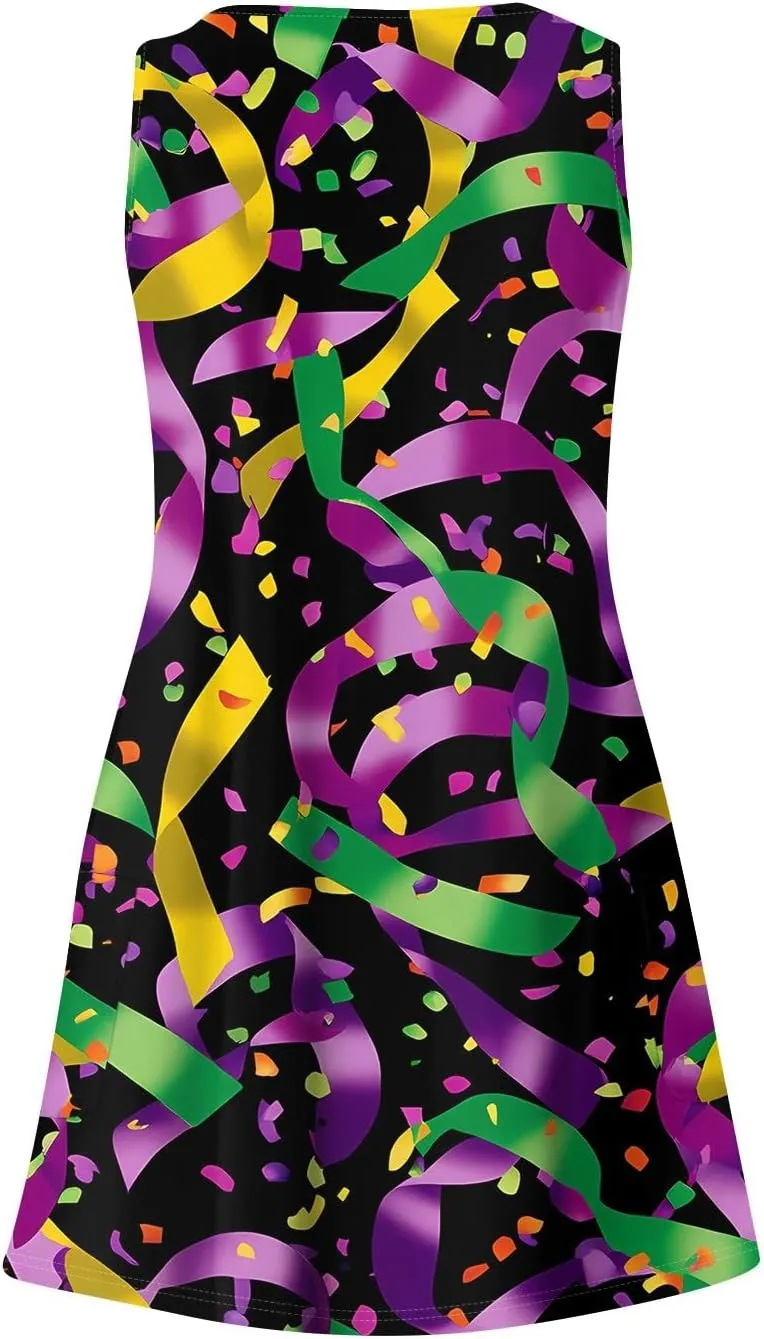 Summer Dresses for Women 2025 Vacation Sundress Printed Sleeveless Swimsuit Coverup Casual V Neck Dress with Pocket