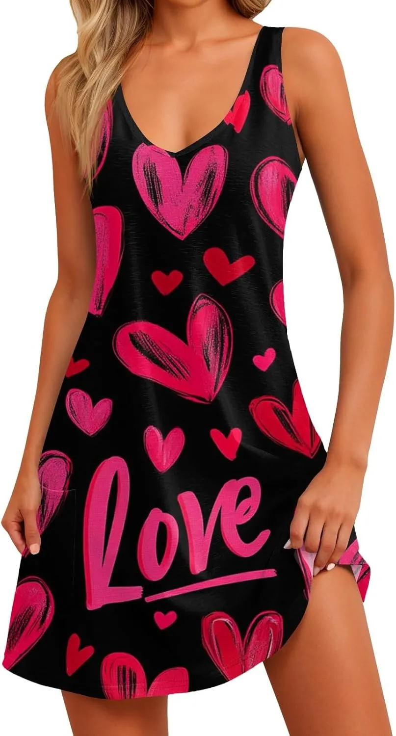 Summer Dresses for Women Vacation Casual Sundress Beach V Neck Dress with Pocket 2025 Sleeveless Swimsuit Coverup
