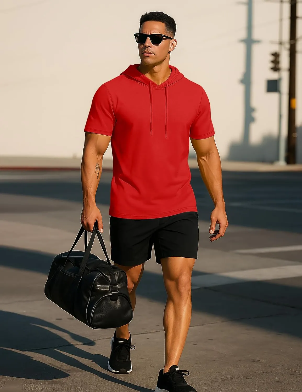 TACVASEN Short Sleeve Hoodies for Men Cotton Hoodies Summer Sweatshirt Lightweight Breathable Workout Shirts Pullover