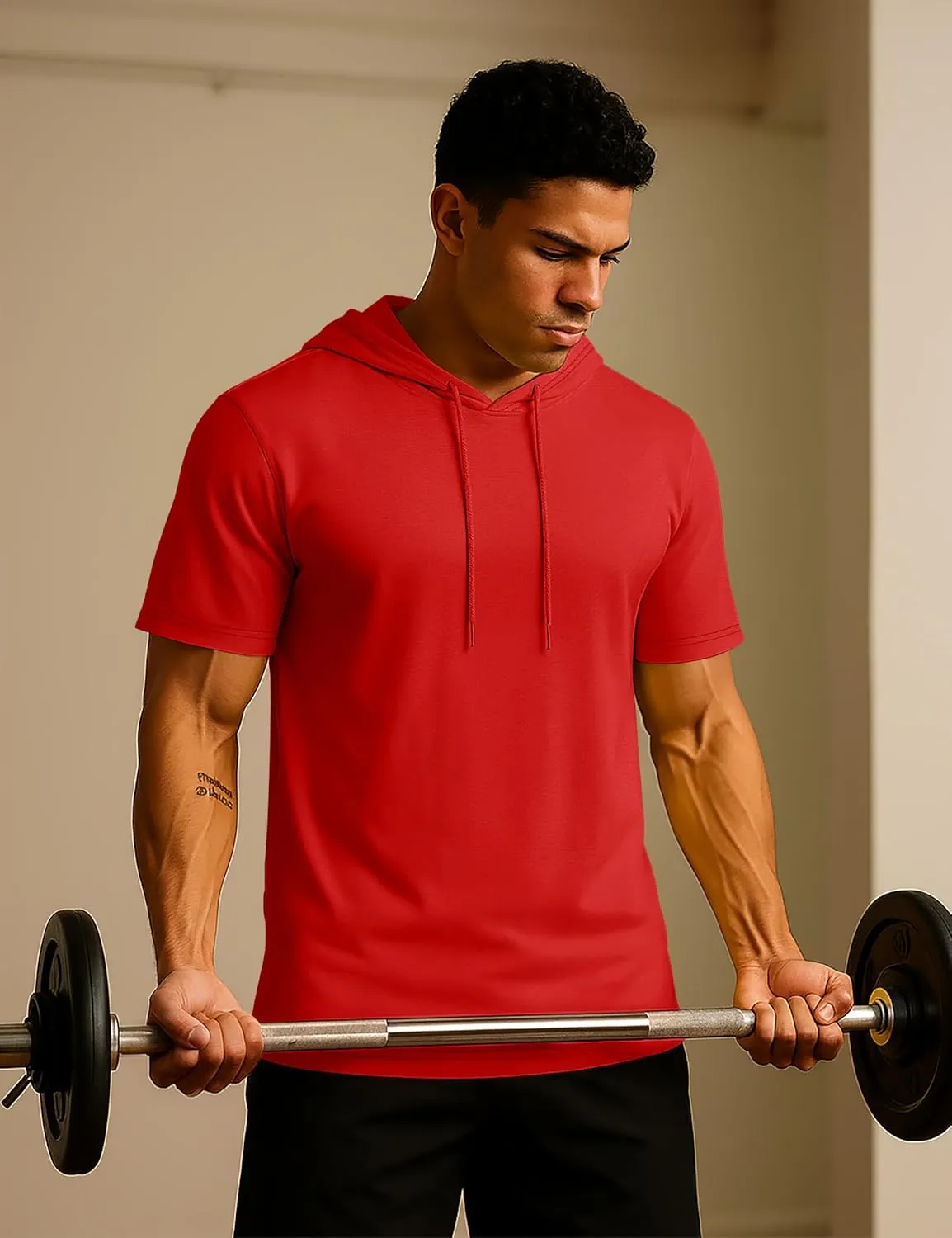 TACVASEN Short Sleeve Hoodies for Men Cotton Hoodies Summer Sweatshirt Lightweight Breathable Workout Shirts Pullover