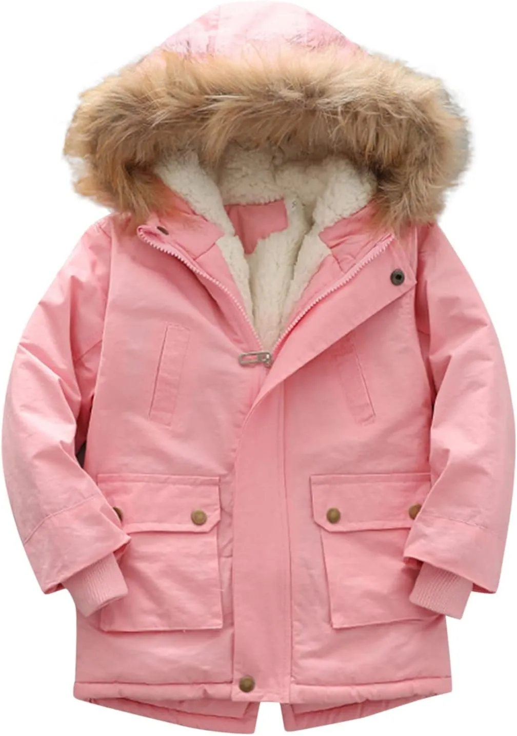 Toddler Girl's Long Winter Warm Parka Sherp Lined Jacket with Faux Fu Hooded Kids Padded Ski Boys Teal Winter Coat