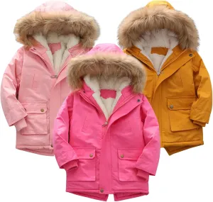 Toddler Girl's Long Winter Warm Parka Sherp Lined Jacket with Faux Fu Hooded Kids Padded Ski Boys Teal Winter Coat