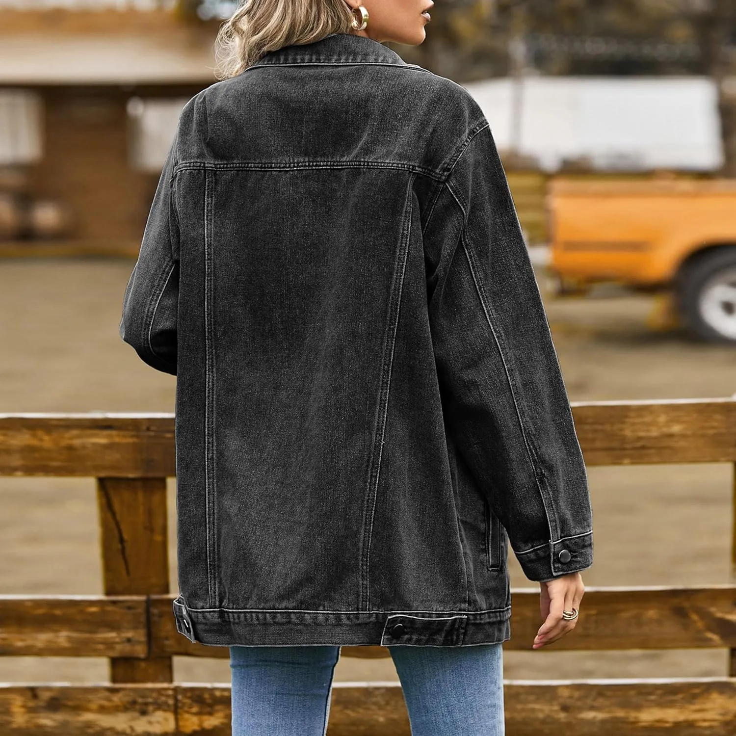 Womens Jackets Dressy Casual Oversized Boyfriend Denim Jacket Button Down Regualr Fit Outerwear Jacket with Pockets
