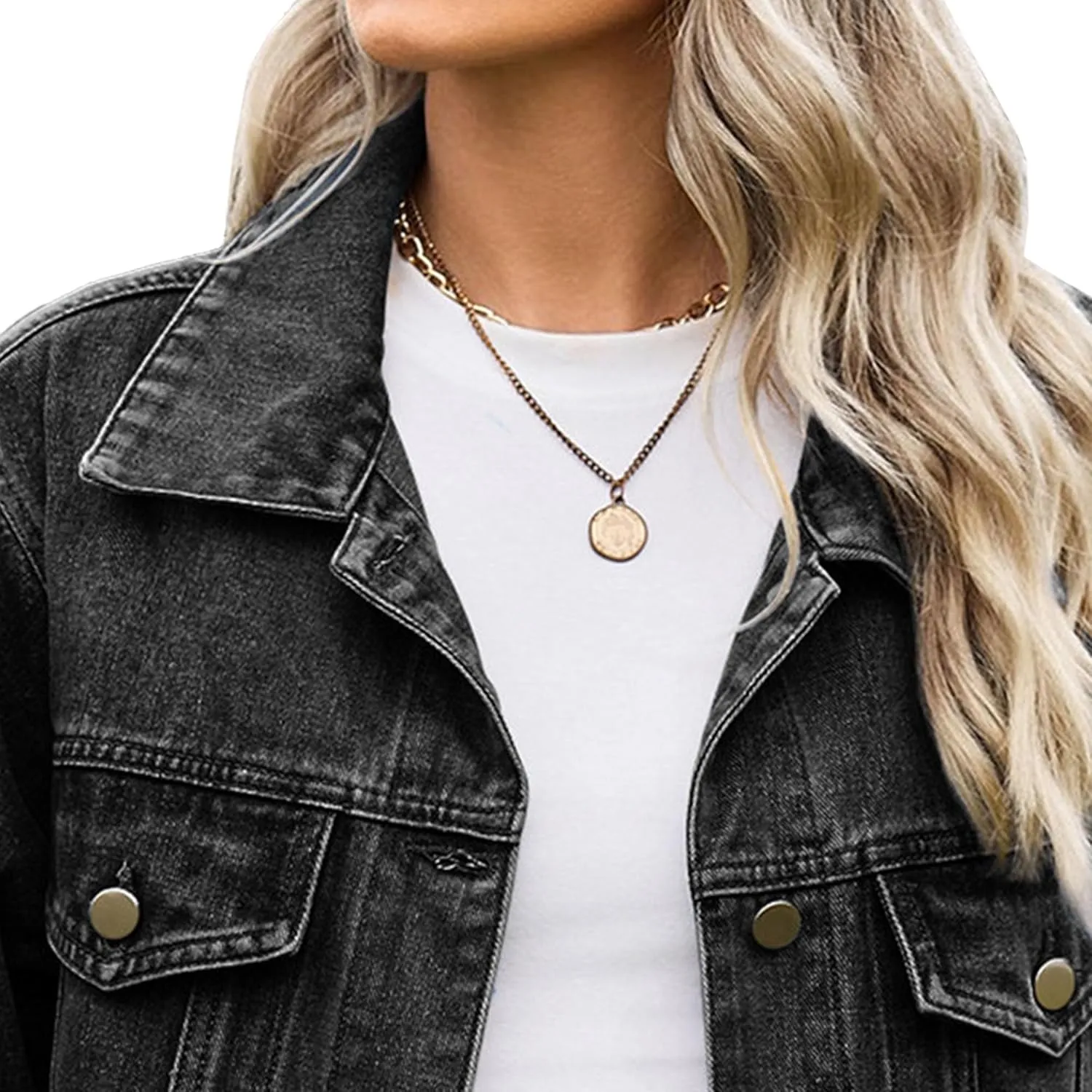 Womens Jackets Dressy Casual Oversized Boyfriend Denim Jacket Button Down Regualr Fit Outerwear Jacket with Pockets
