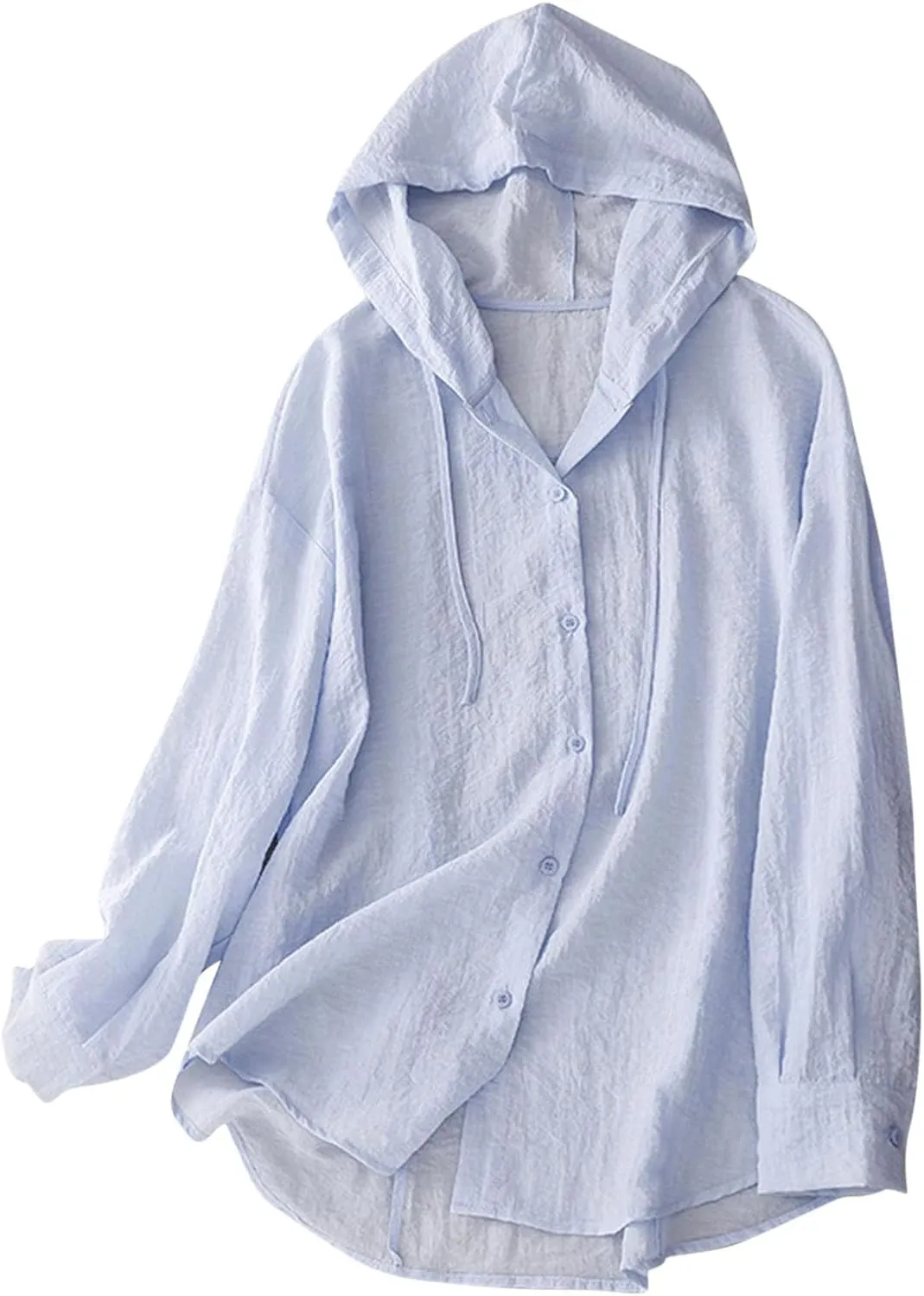 Women's Linen Sun Protection Hoodie Jacket Lightweight Long Sleeve Shirt Oversized Loose Breathable Hooded Cover Ups