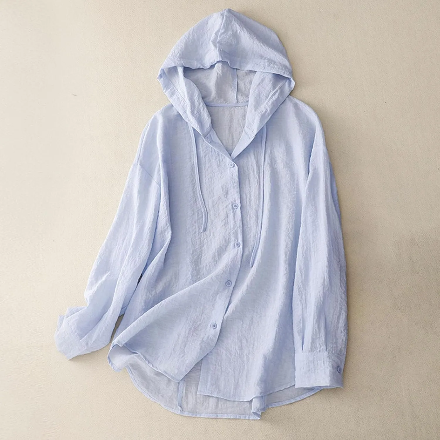 Women's Linen Sun Protection Hoodie Jacket Lightweight Long Sleeve Shirt Oversized Loose Breathable Hooded Cover Ups