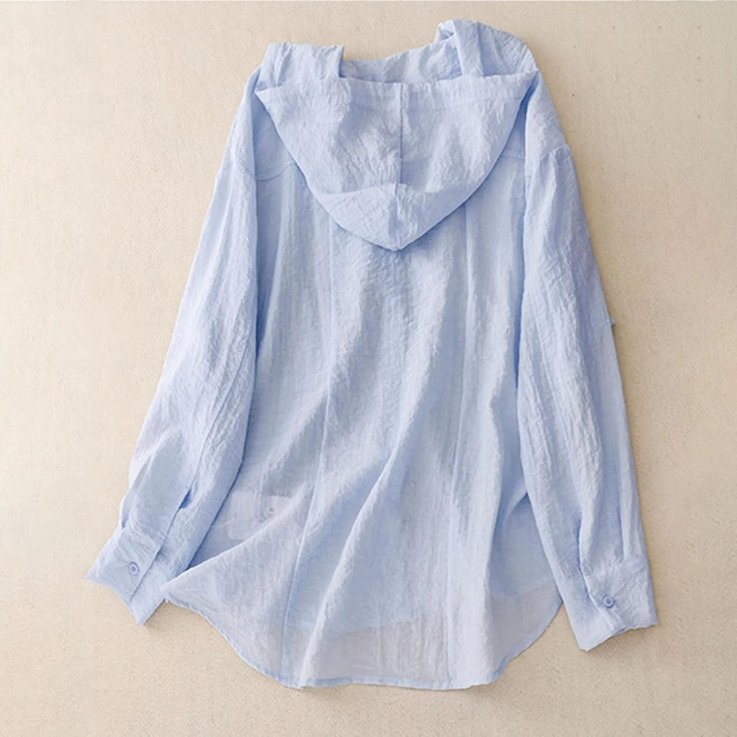 Women's Linen Sun Protection Hoodie Jacket Lightweight Long Sleeve Shirt Oversized Loose Breathable Hooded Cover Ups