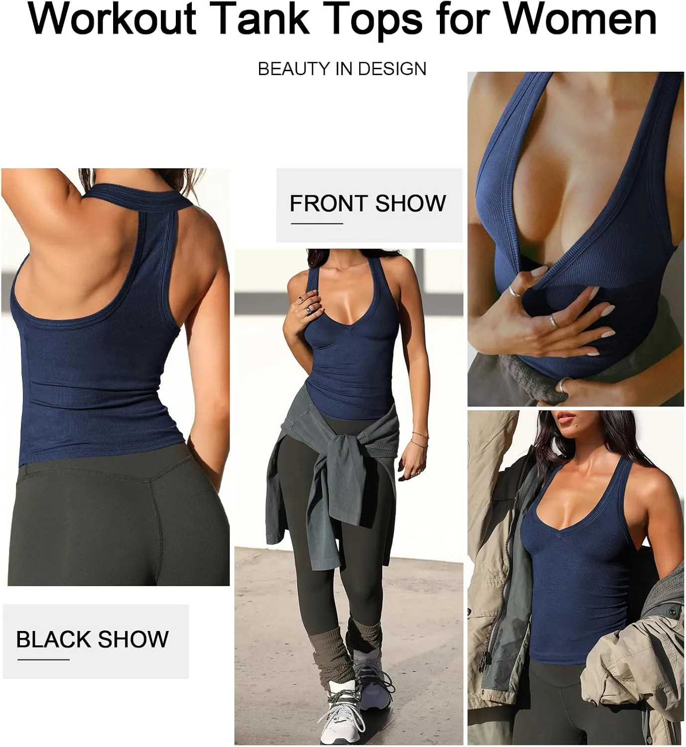 Womens Low Cut Deep V Neck Racerback Tank Tops for Women Summer Workout Yoga Sport Ribbed Fitted Cotton Clothes