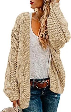 Womens Oversized Chunky Open Front Cardigan Sweaters Cable Knit Long Sleeve Cardigans Outwear Coats