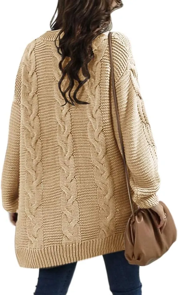 Womens Oversized Chunky Open Front Cardigan Sweaters Cable Knit Long Sleeve Cardigans Outwear Coats