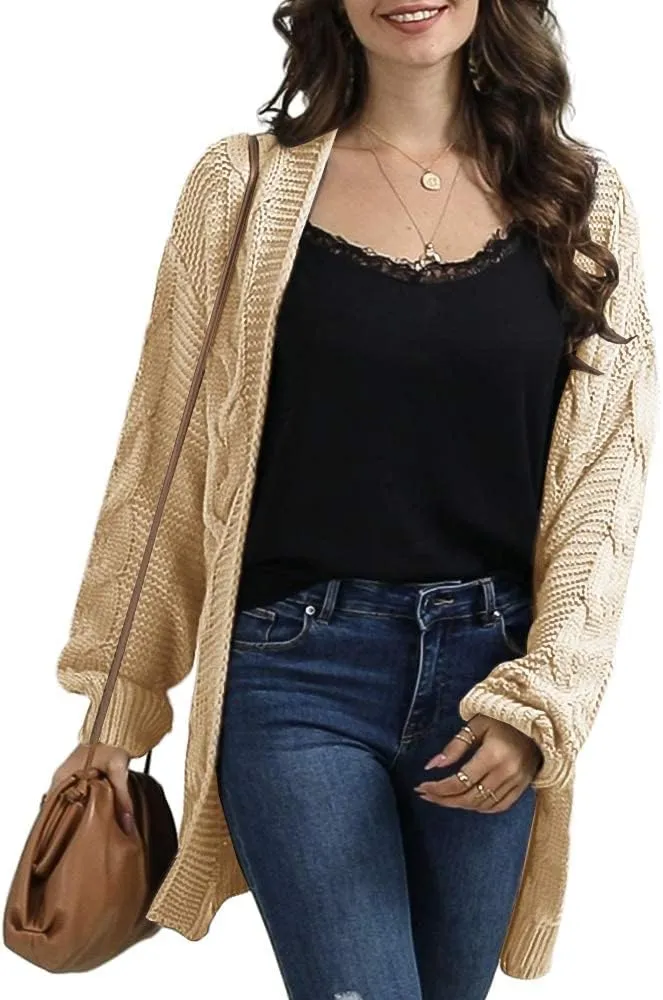 Womens Oversized Chunky Open Front Cardigan Sweaters Cable Knit Long Sleeve Cardigans Outwear Coats