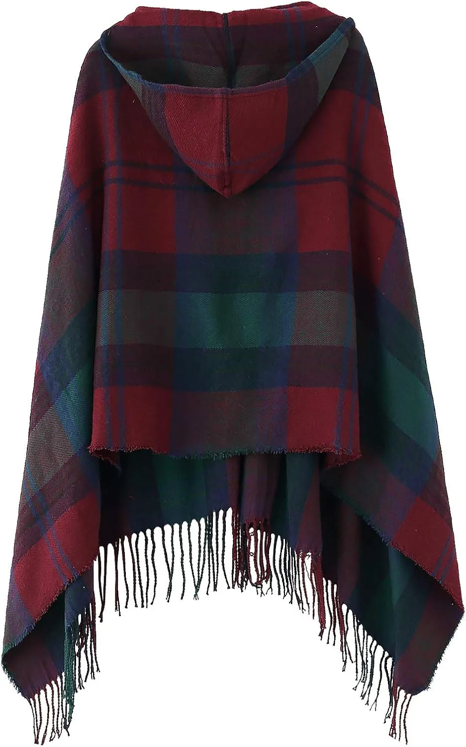 Women's Vintage Plaid Knitted Tassel Poncho Shawl Cape Button Cardigan