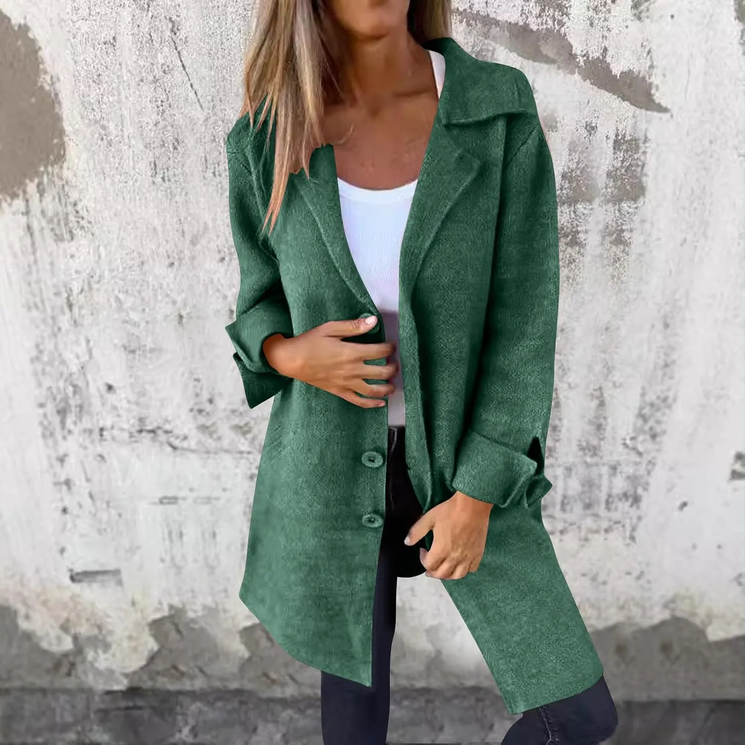 Womens Wool Coats Double Breasted Outwear Cardigan Lapel Jackets Winter Midi Pea Coat Trench Coat With Pockets