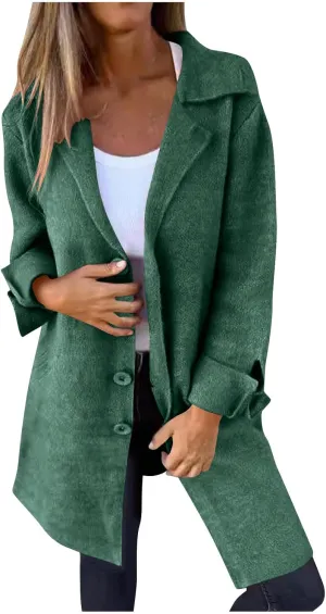 Womens Wool Coats Double Breasted Outwear Cardigan Lapel Jackets Winter Midi Pea Coat Trench Coat With Pockets