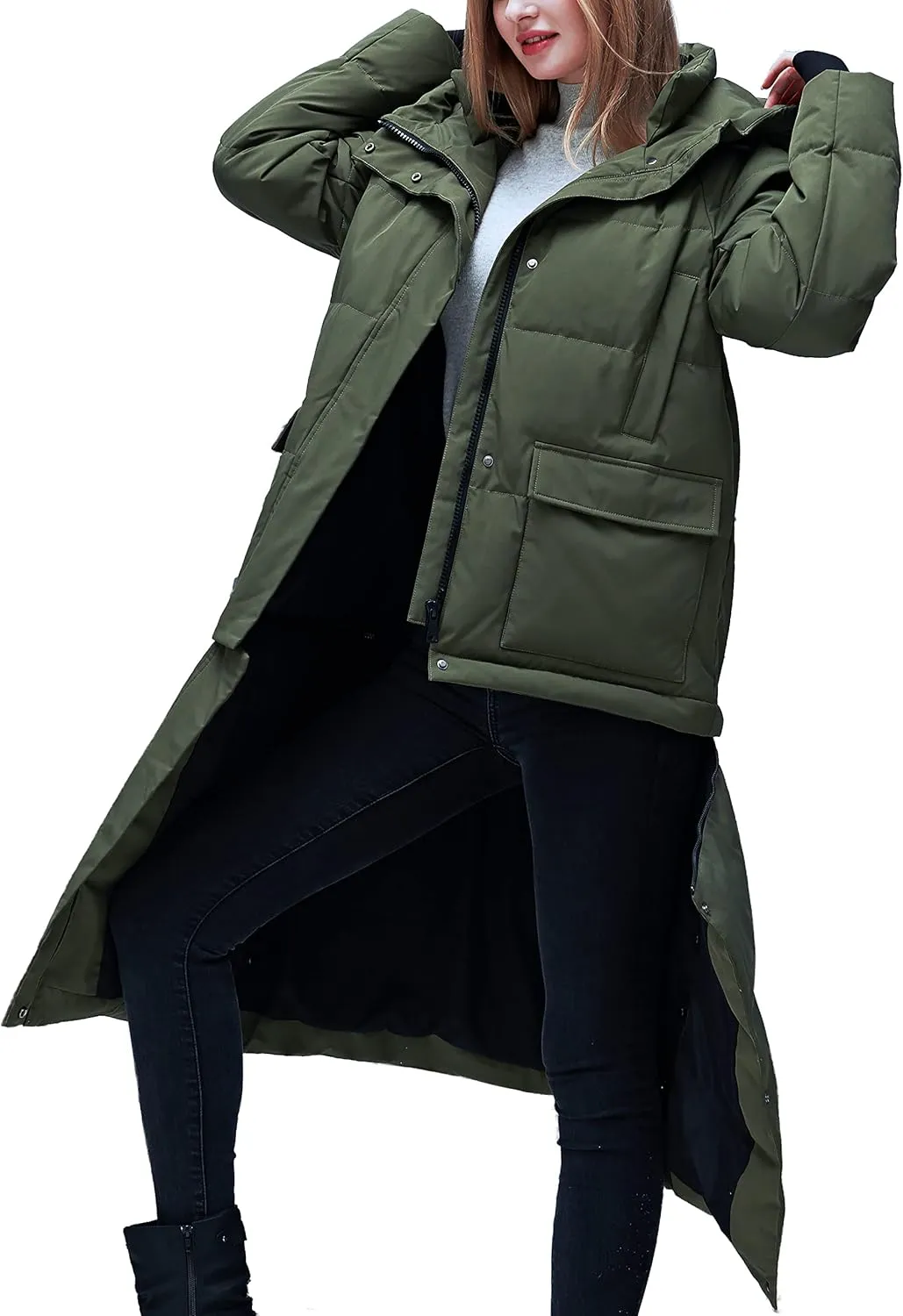 YISEVEN Women's Lightweight Waterproof Detachable Thickened Oversize Down Jacket Hooded