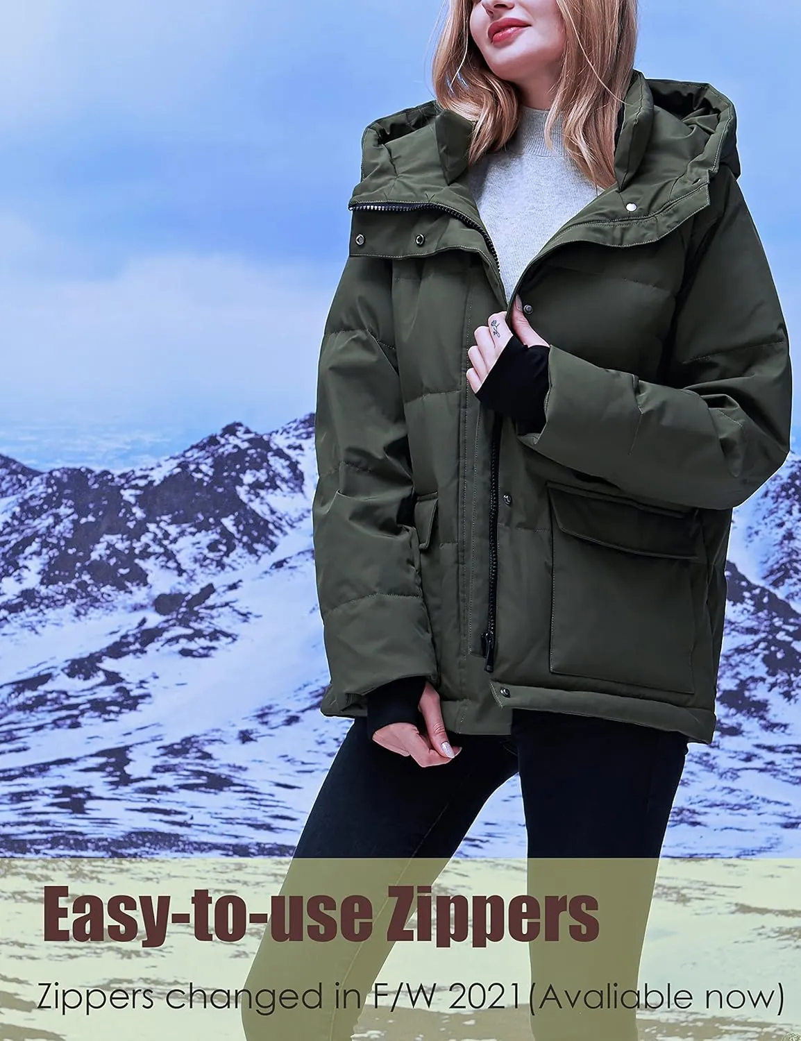 YISEVEN Women's Lightweight Waterproof Detachable Thickened Oversize Down Jacket Hooded